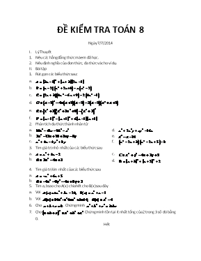 Đề kiểm tra Toán 8 chương 1